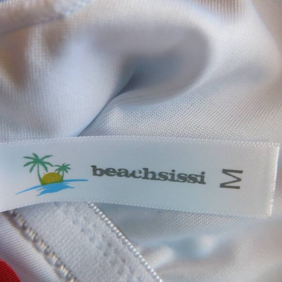 BEACHSISSI *NWOT* One Piece Swimsuit Bathing Size M Lace Up Ruffle Wine Red - Picture 11 of 14